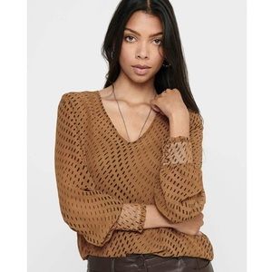 Toasted Coconut Long-sleeve Blouse with Undertank